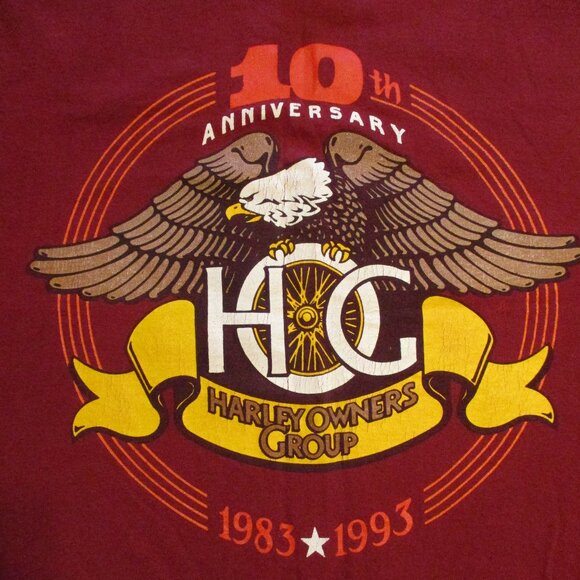 Harley Davidson Vintage 1993 Woman X Large Red Yellow Graphic Anniversary Shirt - Picture 3 of 9